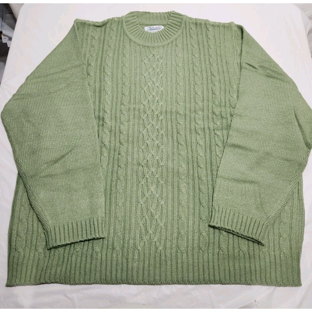 Haband Womens Vintage Cable Knit Pullover Long Sleeve Sweater Size 3X Green
